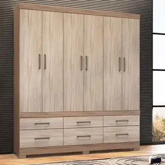 Gazin Guarda- roupa casal 6 portas bater 6 gavetas veneto demóbile roupeiro - nogal/vanilla touch oferta