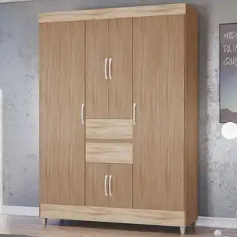 Gazin Guarda-roupa solteiro 6 portas bater 2 gavetas ecom ii demóbile - nogal/vanilla touch oferta