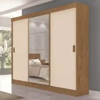 Lojas Guido Roupeiro 3 portas de correr sorento 220cm ./canelato rustico/nature off white oferta