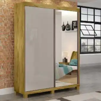 Lojas Guido Roupeiro 2 portas de correr porto 1,61m com espelho e pés (bianchi móveis) ./rovere/off white oferta