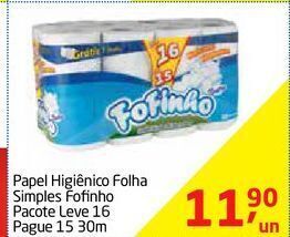 Tenda Atacado Papel higiênico folha simples fofinho pacote leve 16 pague 15 30m oferta