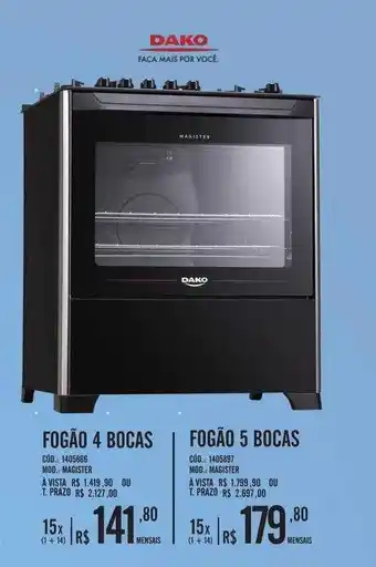 Fogão 4 Bocas Magister Fogão 5 Bocas Magister Dako