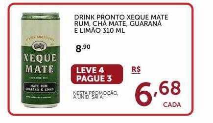 Xeque Mate Drink Pronto de Chá Mate, Rum, Guaraná e Limão, 310ml