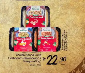 Molho Nonna Luiza Carbonara Bolonhesa Queijos