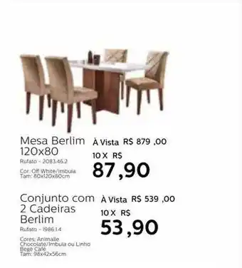 Grupo Formosa Mesa Berlim 120x80 Conjunto Com 2 Cadeiras Berlim oferta