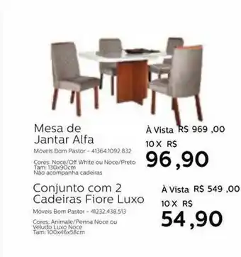 Mesa De Jantar Alfa Conjonto Com 2 Cadeiras Fiore Luxo