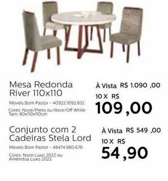 Mesa Redonda River 110x110 Conjunto Com 2 Cadeiras Stela Lord