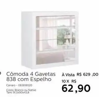 Grupo Formosa Cômoda 4 Gavetas 838 Com Espelho oferta