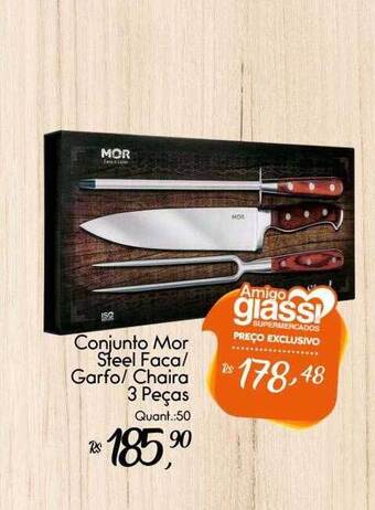 Giassi Supermercados Conjunto Mor Steel Faca- Garfo- Chaira 3 Peças oferta