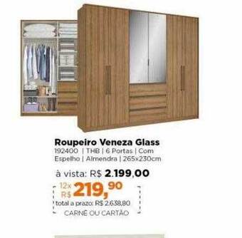 Lojas TaQi Roupeiro Veneza Glass oferta