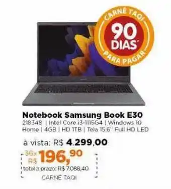 Lojas TaQi Notebook Samsung Book E30 oferta