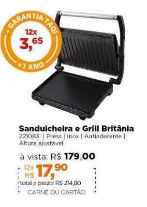 Lojas TaQi Sanduicheira E Grill Britânia oferta