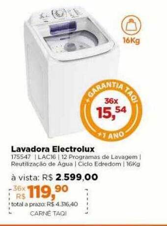 Lojas TaQi Lavadora Electrolux oferta