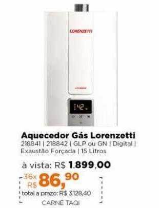 Lojas TaQi Aquecedor Gás Lorenzetti oferta