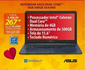 Lojas Cem Notebook Asus Dual Core 4gb 500gb X543ma oferta