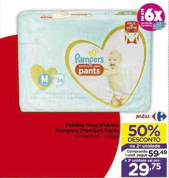 Carrefour Fraldas Descartaveis Pampers Premium Pants 50% Desconto Na 2a Unidade oferta