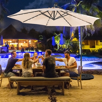 Best Buy Costway 10FT Cantilever Solar Powered 32LED Lighted Patio Offset Umbrella Outdoor offer