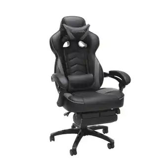 Best Buy RESPAWN 110 Racing Style Gaming Chair, Reclining Ergonomic Leather Chair with Footrest, in Grey offer