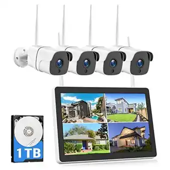 Amazon All in one 1080p wireless security camera system with 1tb hard drive & 12" monitor, 8ch nvr video security system 4pcs 2.0mp offer