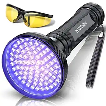 Amazon Youthink black light, 100 led uv light with sunglasses, 18w 395nm portable blacklight ultraviolet detector flashlight for sco offer