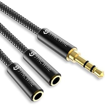 Amazon Headphone splitter, syncwire nylon-braided 3.5mm audio stereo y splitter (hi-fi sound), 3.5mm male to 2 ports 3.5mm female he offer