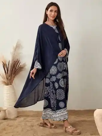SheIn Shein allover print dress & high low coat set offer