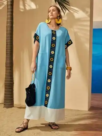 SheIn Shein plus color block crochet detail tunic dress offer