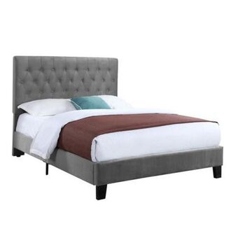 Aaron's Amelia queen upholstered bed w/ 10" encore tight top firm mattress, foundation & protectors offer