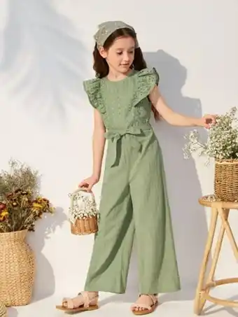 SheIn Shein girls ruffle trim belted jumpsuit offer