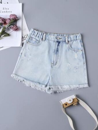 SheIn Girls ripped raw hem denim shorts offer