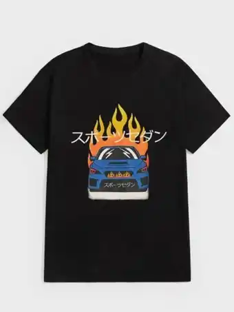 SheIn Romwe guys fire & car graphic tee offer