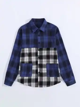SheIn Men colorblock tartan dual pocket shirt offer