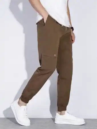 SheIn Men button detail drawstring waist pants offer