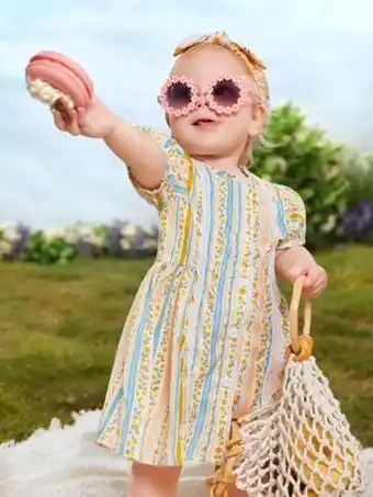 SheIn Baby ditsy floral puff sleeve guipure lace detail dress without headband offer