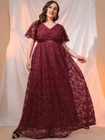 SheIn Plus sequin insert flutter sleeve lace prom dress offer