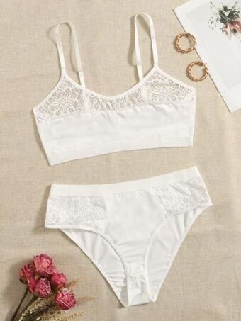 SheIn Plus floral lace insert mesh lingerie set offer