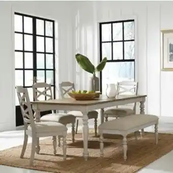 Aaron's 6 - piece larson cream ii dining group, table, bench & 4 dining chairs offer