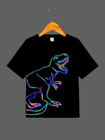 SheIn Shein boys reflective dinosaur print drop shoulder tee offer