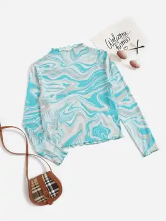 SheIn Shein girls marble print lettuce trim tee offer