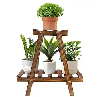 Amazon Yibidys plant stand 2 tier 4 potted wood made flower pot holder for indoor & outdoor plants with garden tools kit offer