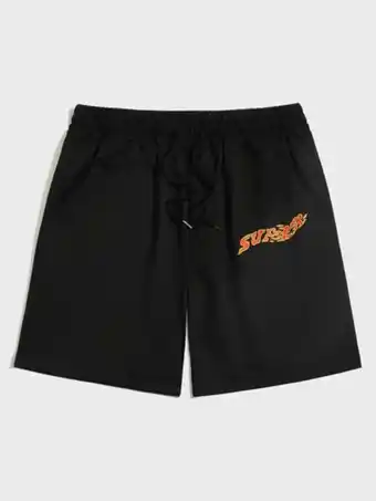 SheIn Romwe guys letter graphic drawstring shorts offer