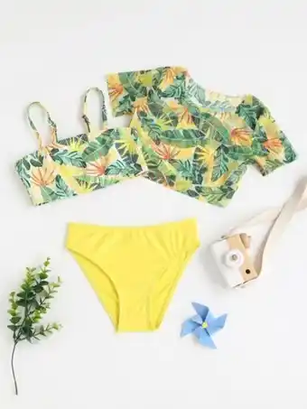 SheIn Toddler girls tropical print bikini swimsuit with cover up offer