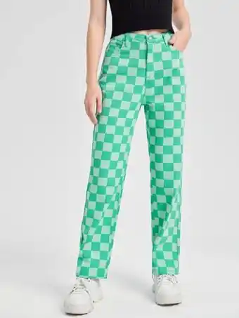 SheIn Shein teen girls high waist checked jeans offer