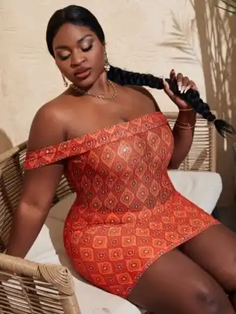 SheIn Shein sxy plus damask print off shoulder bodycon dress offer