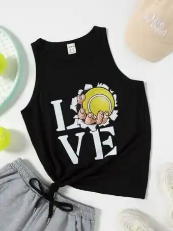 SheIn Girls figure & letter graphic tank top offer