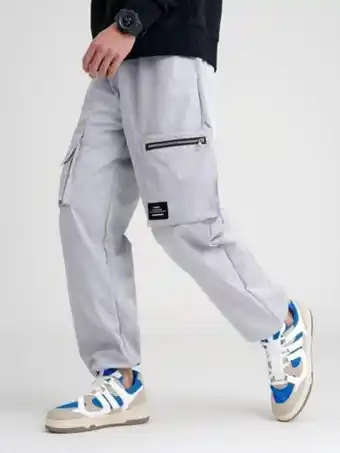 SheIn Men slogan patched detail utility pocket pants offer