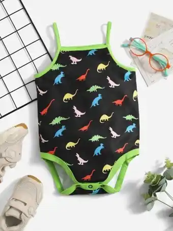 SheIn Shein baby dinosaur print contrast binding cami dress offer