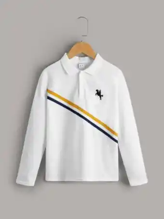 SheIn Shein boys striped tape horse & figure embroidery polo shirt offer
