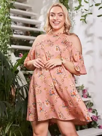 SheIn Shein plus cold shoulder allover floral print tunic dress offer