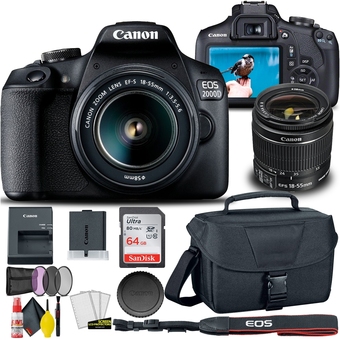 Best Buy Canon EOS 2000D / Rebel T7 DSLR Camera + 18-55mm Lens, 58mm Filters Bundle offer